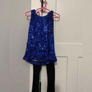 Blue Dance Costume with Black leggings, used 1 season.